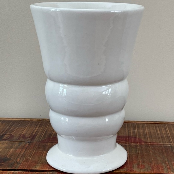 Vintage Haeger Pottery Vase Banded Ringed Cinched Cream Matte❤️ - Picture 3 of 9